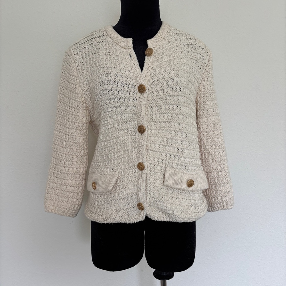 Zara Cream Ecru Textured Knit Cardigan